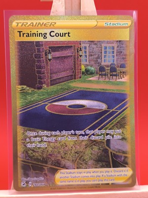 golden training court pokemon card - Luxurious Cape 265/182 - Paradox Rift - Hyper Rare - Gold Foil holofoil pattern or surface detail) golden training court pokemon card