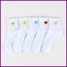 5 Pairs Girls Socks Cute Heart Pattern Comfortable Kids White Socks