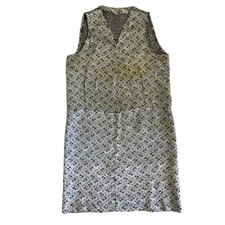 Antique Edwardian Jacquard Silk Shift Dress Tunic Chemise Black Silver AS IS