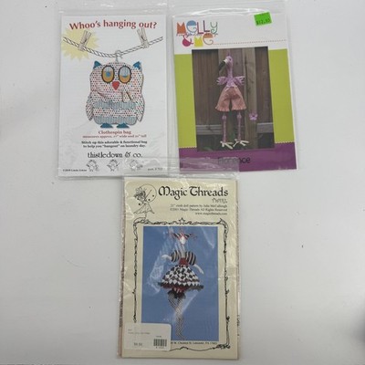 Lot of 3 Sewing Patterns Thistledown Owl Melly & Me Flamingo Magic Threads Doll