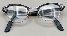 Vintage 50s Bausch And Lomb Cat Eye 12k Gold Filled Eyeglasses Black Rhinestone