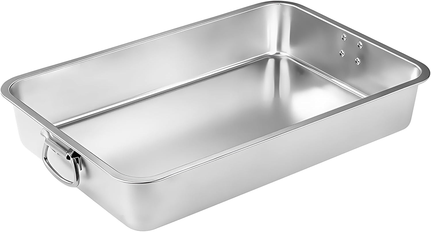 Teglia da Forno Acciaio Inox 40x30 con Manici | Rostiera Professionale