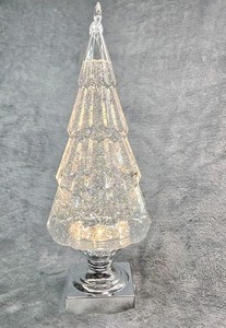 14” Silver Acrylic Christmas Tree Glitter Swirling Water Globe LED Lighted