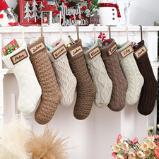 8 Pack Neutral Christmas Stockings Bulk 18 Inch Rustic Plush Faux Fur Knitted Fi