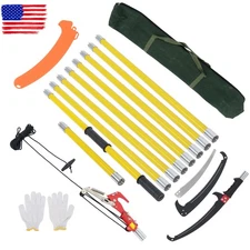 Pole Saw Extendable Tree Pruner 30 FT Manual Fiberglass Pole Hook Knife Yellow