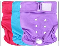 NWOT Lot of 3 - Washable Reusable Dog Diapers, XL, Bright Color, for Female Dogs
