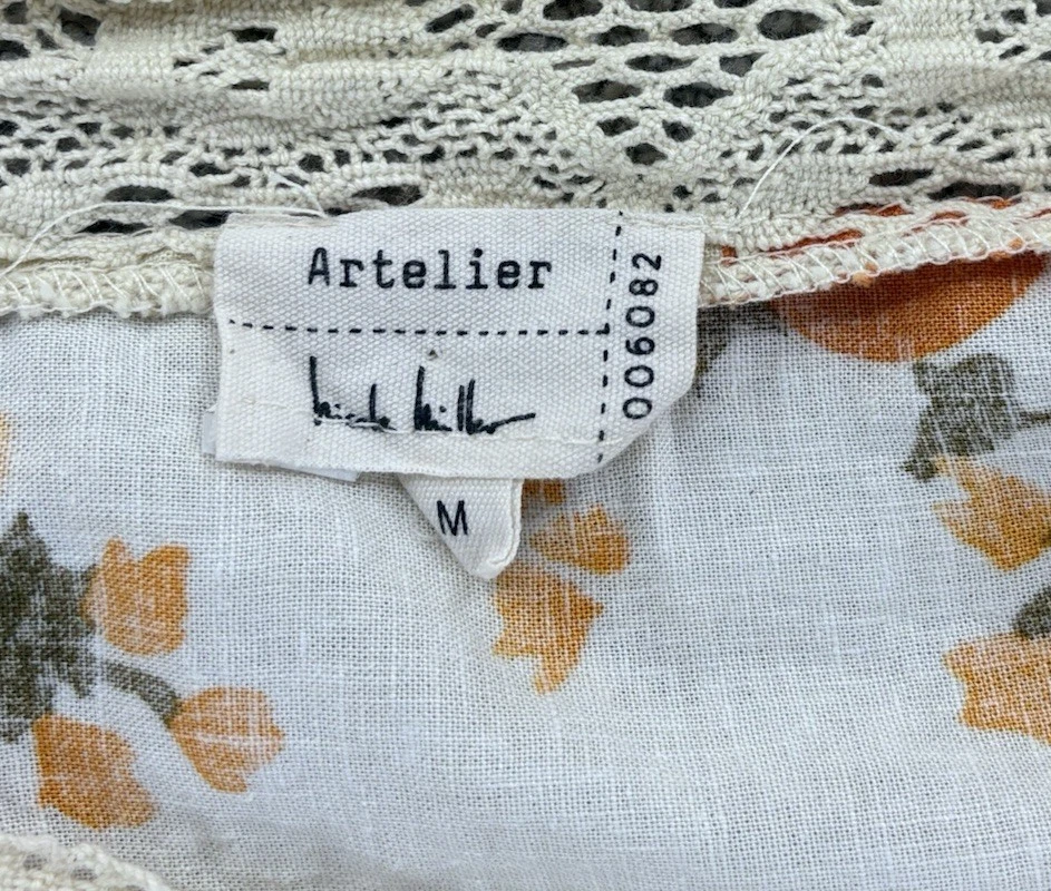 Artelier Nicole Miller Top Womens M Orange Linen Blend Peasant Cottage Bloomcore - Image 2 of 4