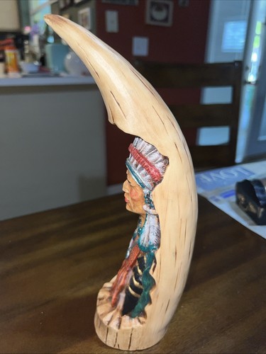 Native American Indian Figurine Carved Resin Horn Sculpture 10 Inches - Picture 2 of 4