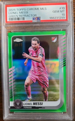 Lionel Messi 2025 Topps Chrome MLS Green Refractor #10 Inter Miami #35/99 PSA 10