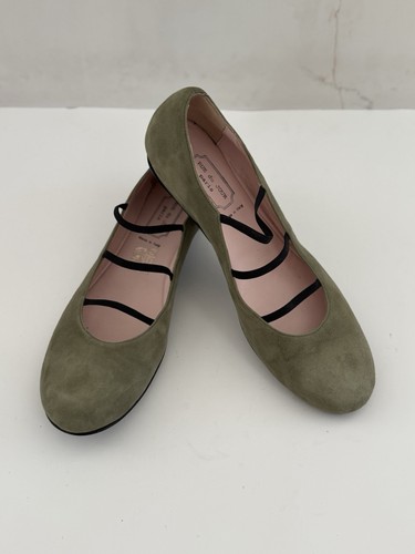 $485 Rue Du Jour Paris Green Suede Cancun Mary Jane Flats Size 38.5/7.5 US Italy - Picture 6 of 8