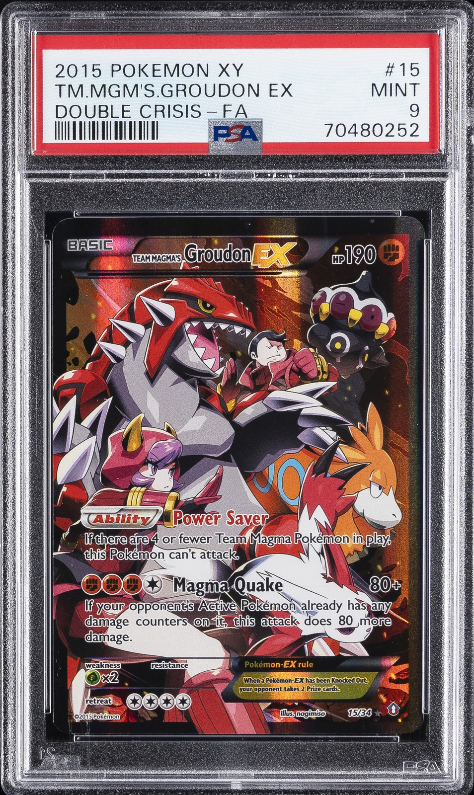 2015 POKEMON XY DOUBLE CRISIS #15 FULL ART/TEAM MAGMA'S GROUDON EX PSA 9