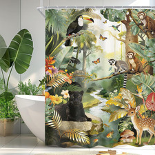 Jungle Animal Black Leopard Wild Animals Leaf Bathroom Shower Curtain Set