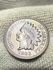 1863 Indian Head Cent Penny, 4 Diamonds, Fresh Gem AU++, Tougher This Nice Toned