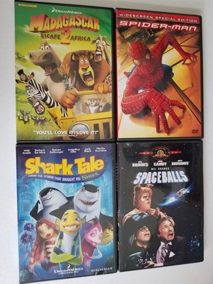 Used - 4 DVDs - Spiderman, Spaceballs, Shark Tale, Madagascar Escape 2 Africa