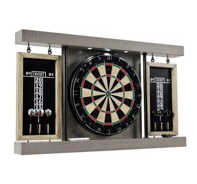 40'' Dartboard Cabinet & Dart Board Set LED Lights 6 Steel Tip Darts and Flights