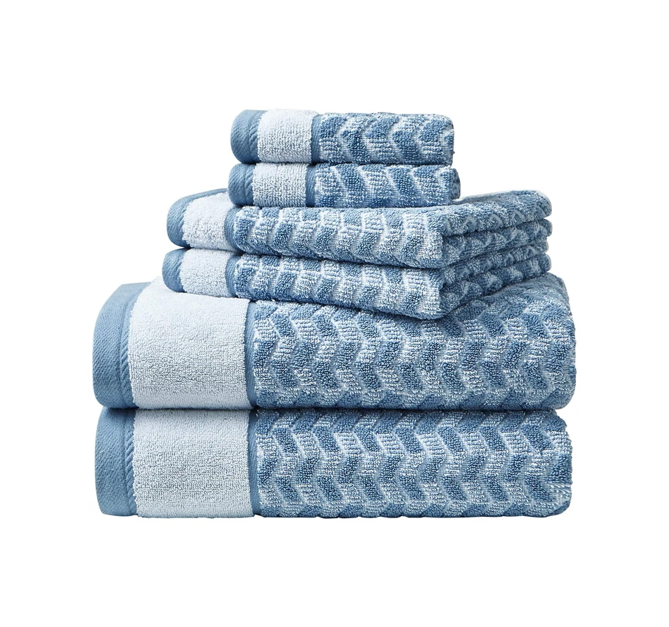 Nautica Zane Chevron 6 Piece Towel Set Cotton Bath Hand Washcloths Decorative - Image 2 of 4