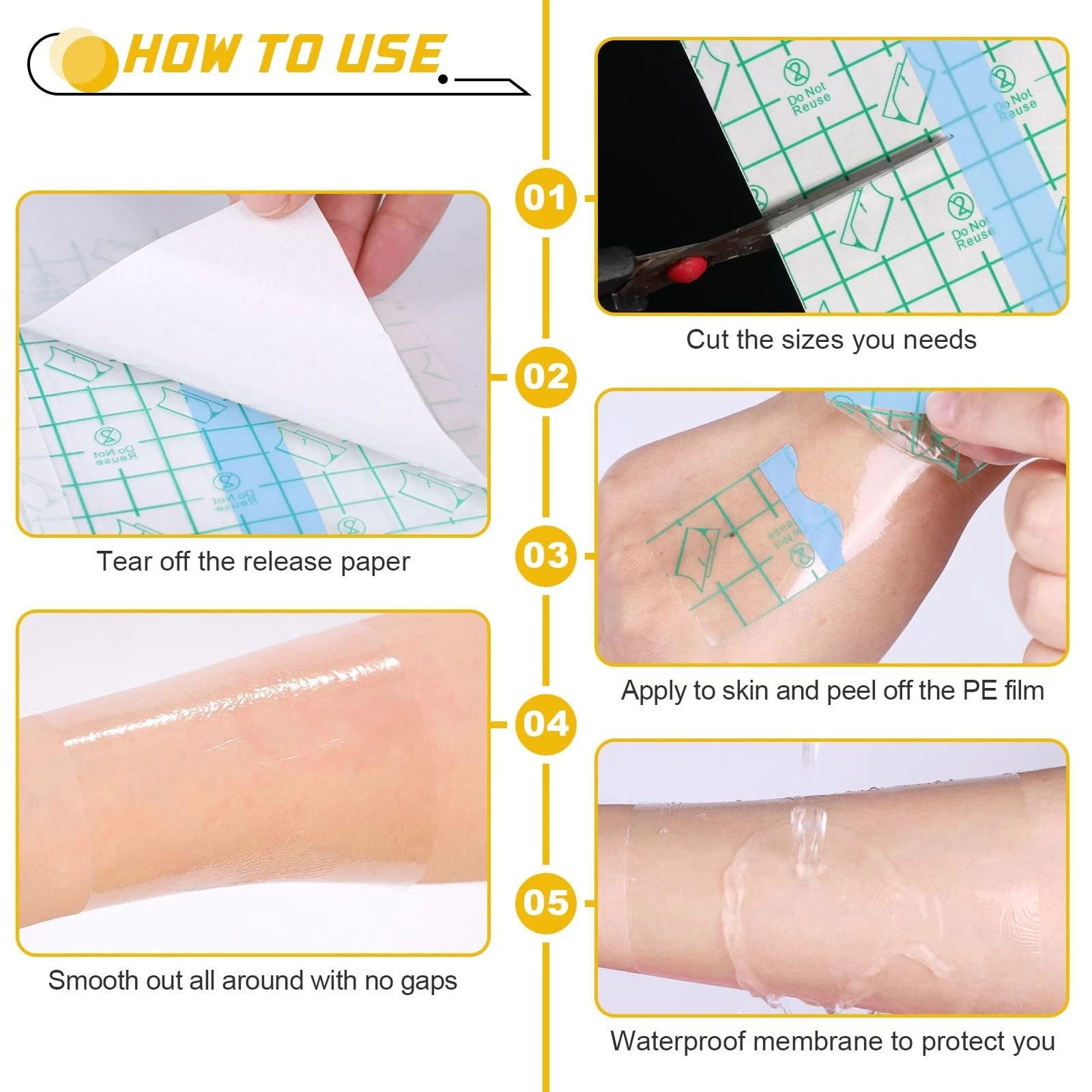 Narkysus Tattoo Aftercare Bandage, Waterproof 3.9"x 10.9 Yard, Green - product detail image 3