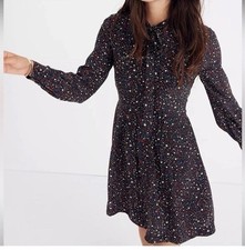 Madewell Balsam Tie-Neck Dress 10 Starry Night 100% Silk USA fit & flare USA