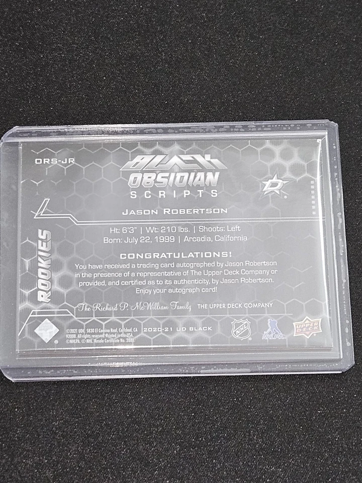 2020-21 UD SPx Jason Robertson Black Obsidian Scripts Rookie Auto Stars Update - Image 2 of 2