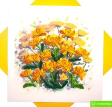 Chrysanthemums in a Vase Quilling Greeting Card - Unique Dedicated Handmade Art