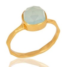 Aqua Chalcedony Gemstone Stackable Ring Gold Plated 925 Silver Wedding Ring