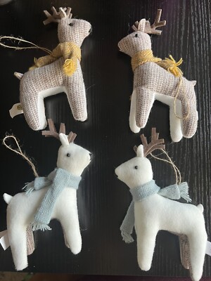 Reindeer Plush Felt Christmas Ornament Set x 4 Target Wondershop NEW Brown White