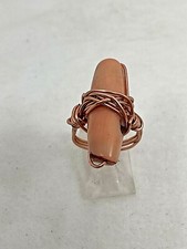 Handmade  Copper Wire Wrap  Salmon Coral Beaded Ring Size 6 1/4 185