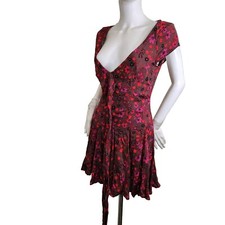 Free People Women's Mini Dress Size Small Plum Combo Cap Sleeve Floral.  35