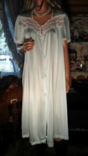 VTG NWT VANITY FAIR USA WOMEN'S XL L SILKY ANTRON III NYLON AQUA PEIGNOIR ROBE