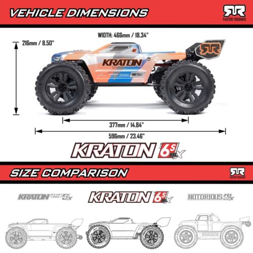 ARRMA 1/8 KRATON 6S V6 4X4 BLX ARA8608V6T1 Monster Truck – 105 km/h - Bild 10 von 12