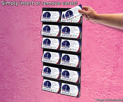 Business Card Card Holder 12 Pocket Clear & Black Wall Mount with Hardware