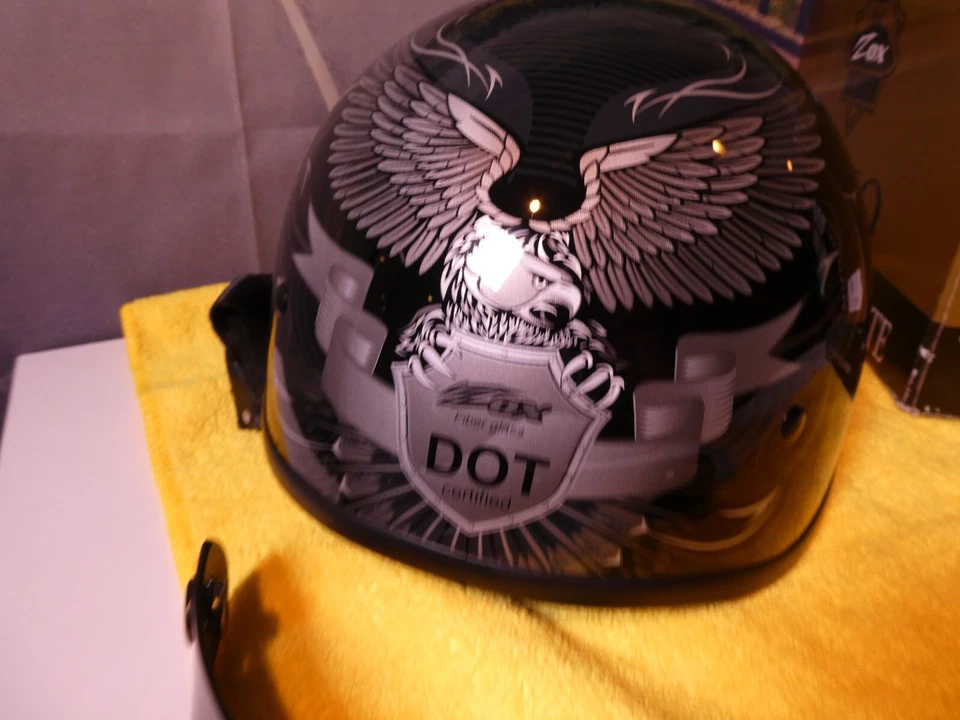 Half Helmet Zox Nano Custom Liberty Gloss Black Silver 88-00350 Vents XXS Z1 - Image 3 of 4