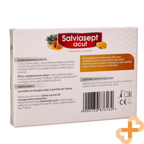 SALVIASEPT Acut 12 Pastillas Con Miel Garganta Dolor Inflamación Alivio - Imagen 2 de 12