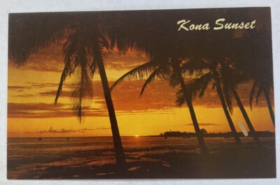 Vintage Postcard c1951~ A Tropical Kona Sunset View on Kailua Bay ~ Hawaii HI