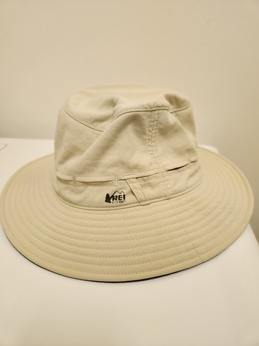 REI Khaki Sun Hat Hiking Fishing Bucket Boating Safari Chin Tie L/XL