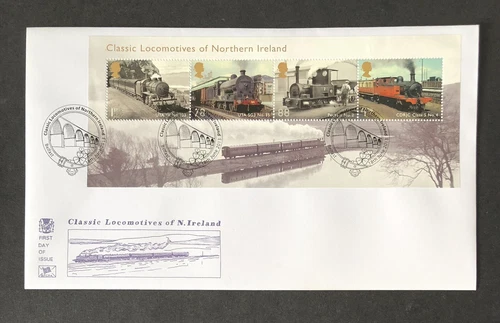GB 2013 STUART FDC LOCOMOTIVES OF NORTHERN IRELAND M/S WITH BELFAST SHS PMK