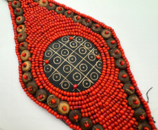 UNIQUE RARE VINTAGE WIDE AFRICAN BELT HAND STITCHED CORAL BEADS ORNAMENTAL DECOR