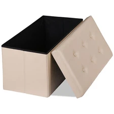 30" Folding Storage Ottoman 80L Storage Bench for Bedroom and Hallway Beige