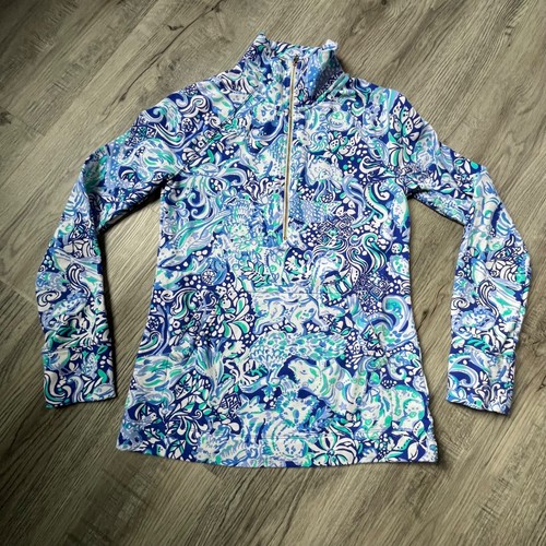 EUC Lilly Pulitzer UPF 50+ SKIPPER POPOVER Royal Purple 60 Tiere Größe XXS