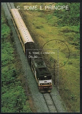 ST. THOMAS AND PRINCE ISLANDS:1989 SC#890 S/S Used CTO LOCOMOTIVE TRANS-GABON