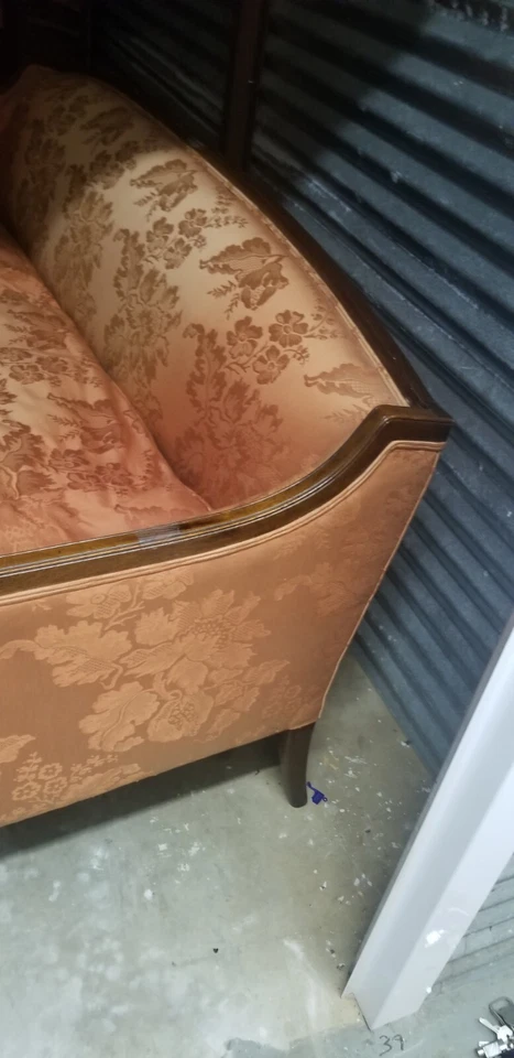 Vintage Mahogany Sheraton Style Sofa Chair w Red Duck Down Cushion, Silk  - Image 3 of 4