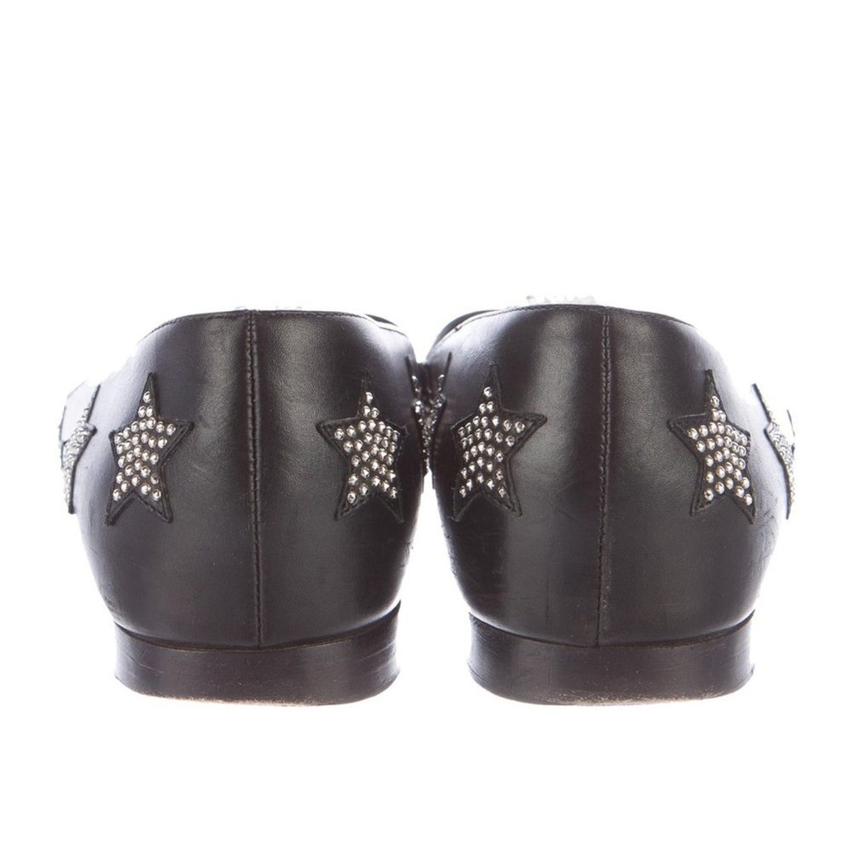 Saint Laurent Star Studded Silver Beaded Black Leather Ballet