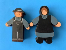 Amish Man  Woman Wooden Block Small Doll Shape 3  Tall Vintage Lancaster, PA