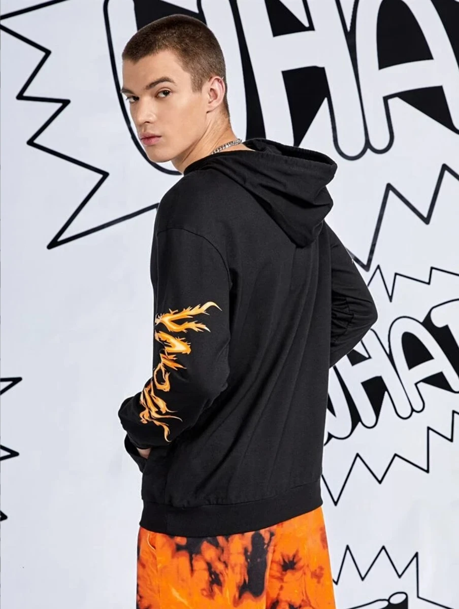 Extended Sizes Men Letter Graphic Two Tone Drawstring Hoodie