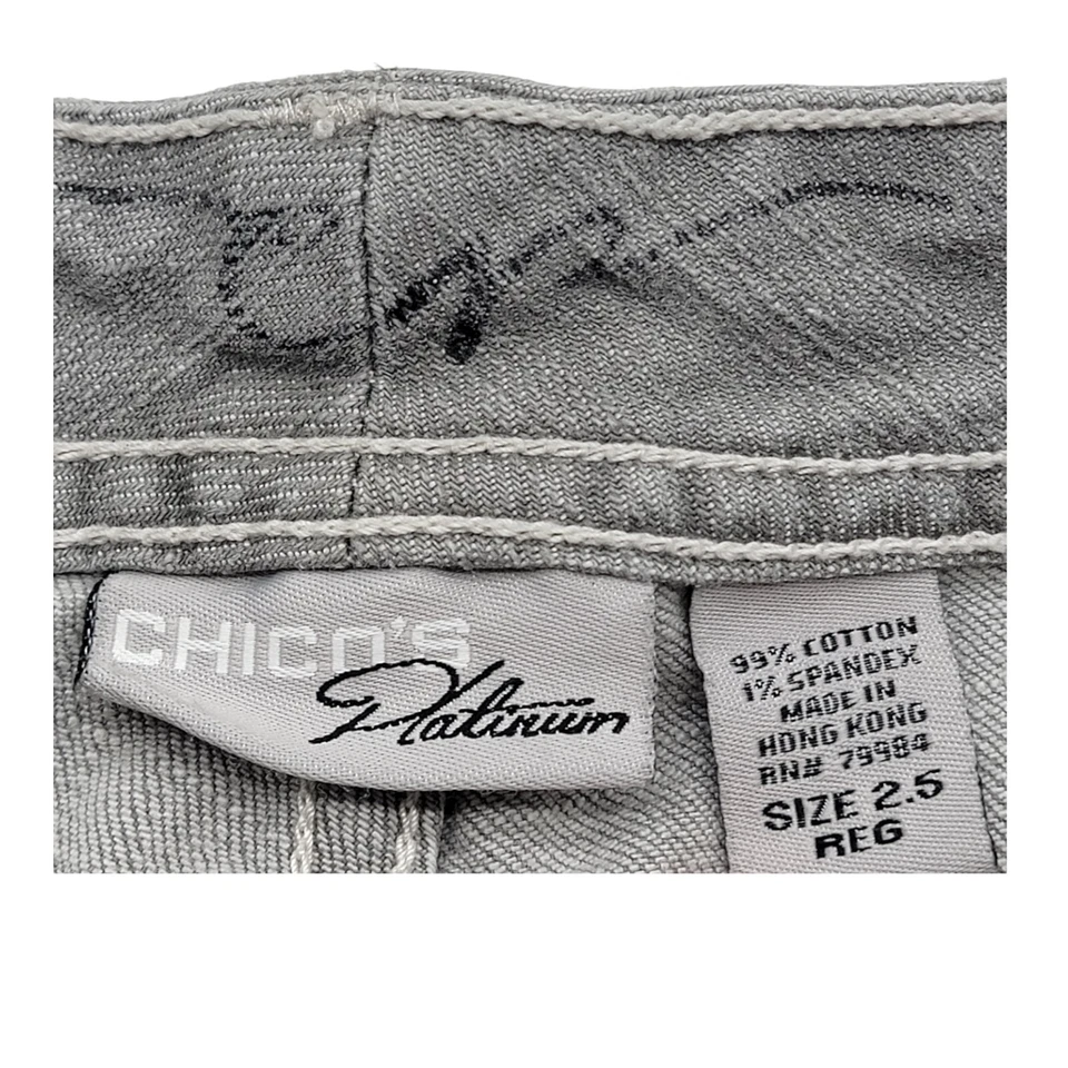 Chicos Jeans Womens Sz 2.5R Platinum Gray Metallic Embroidered - Image 3 of 4