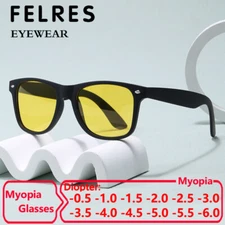 Unisex Oval Yellow Lens Myopia Nearsighted Glasses Night Vision Sport Sunglasses