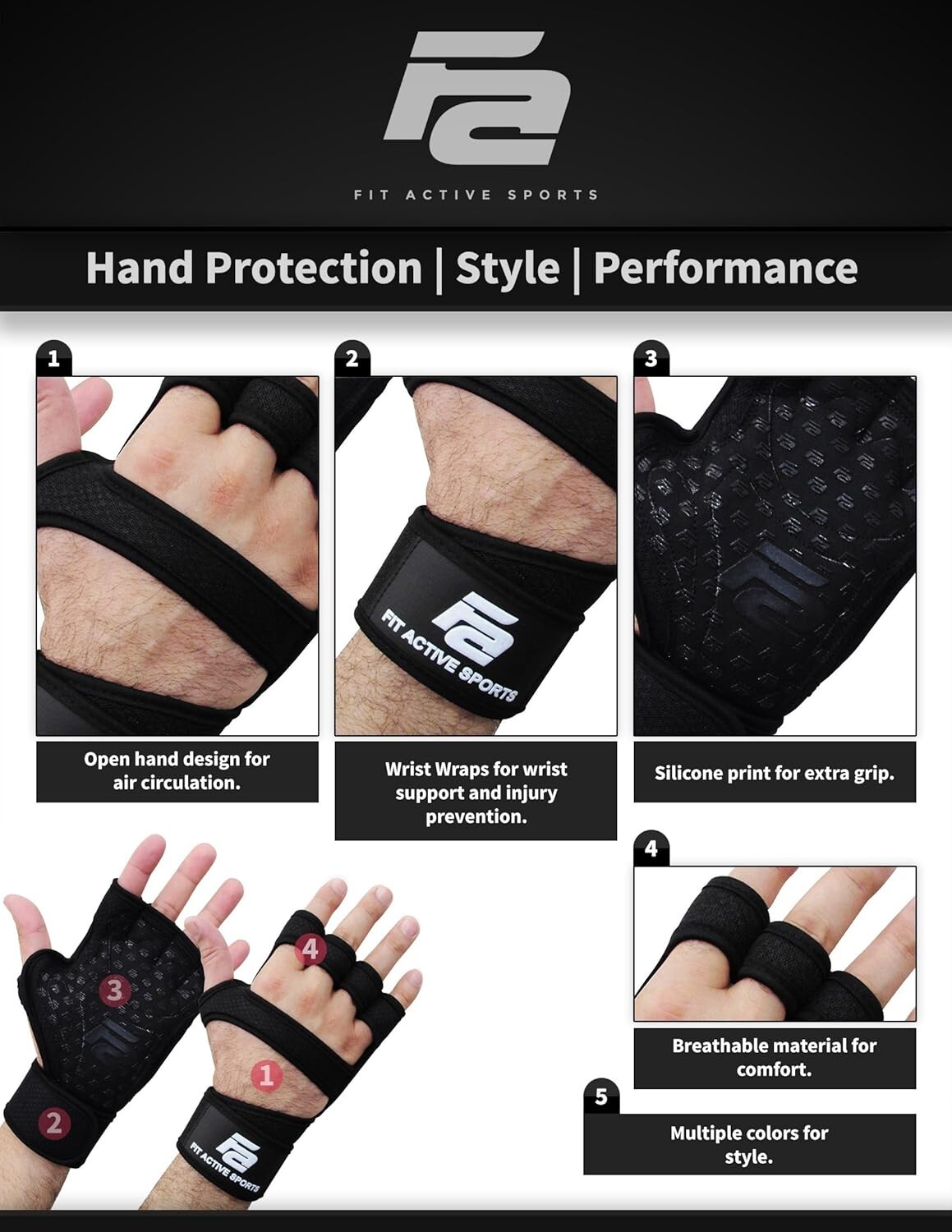 Fit Active Sports RX1 Weight Lifting Gloves for Workout, Gym Cross Training