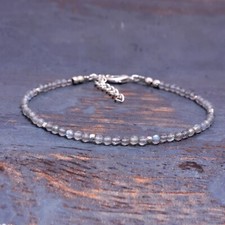 925 Sterling Silver Natural Labradorite Dainty Rondelle Faceted 3mm Bracelet 7