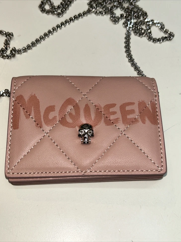 Bolso de Hombro Alexander McQueen Acolchado Calavera Joya Tarjeta Cuero Rosa Micro Foto 3 de 4