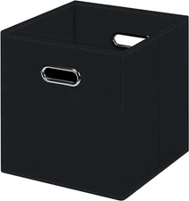 Black Foldable Storage Cubes, Fabric Bins, Dual Handles, Home Organizer Basket